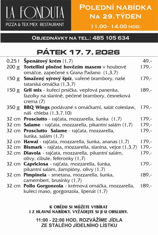 Aktuální polední menu La Fonduta